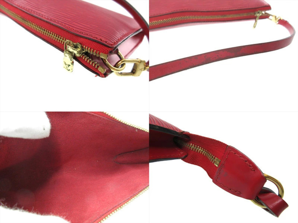 Louis Vuitton Leather Epi Red Bag Handbag Rouge Pochette Shoulder Accessoires - Picture 3 of 3